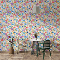 Strong offwhite wallpaper with colorful flowers

