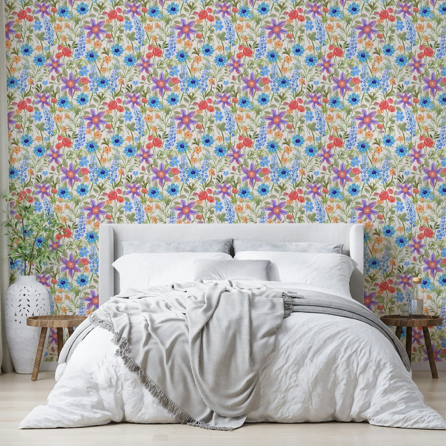 Bold floral wallpaper with ranunculus flowers


