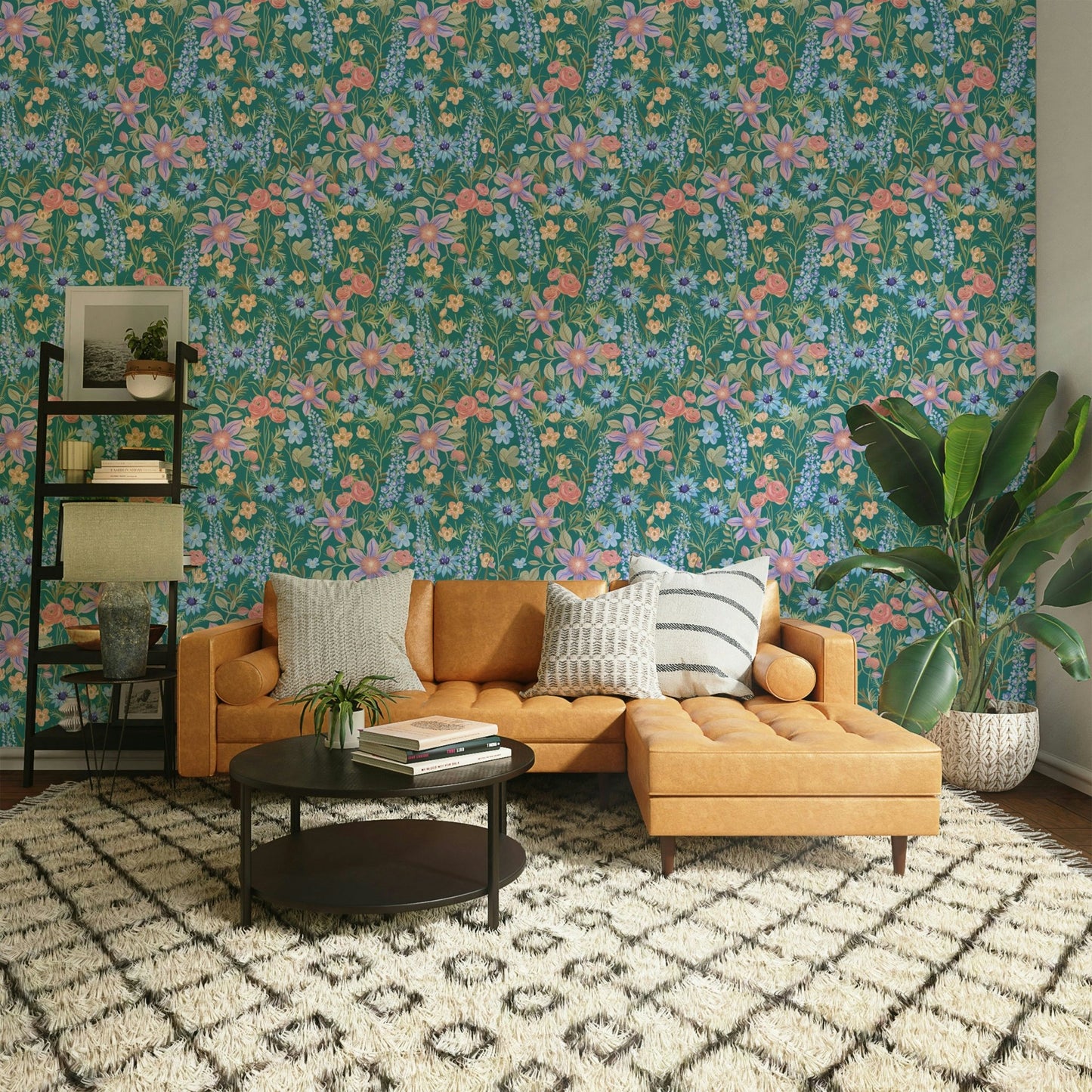 Ranunculaceae Retro Teal wallpaper detail

