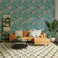Ranunculaceae Retro Teal wallpaper detail


