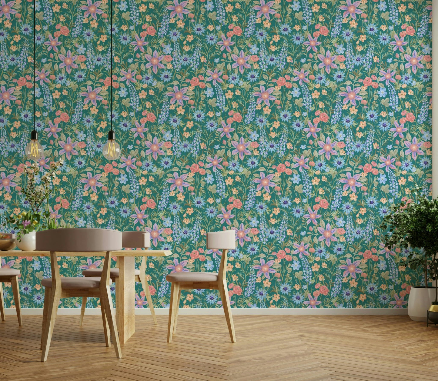 Botanical wallpaper with retro charm

