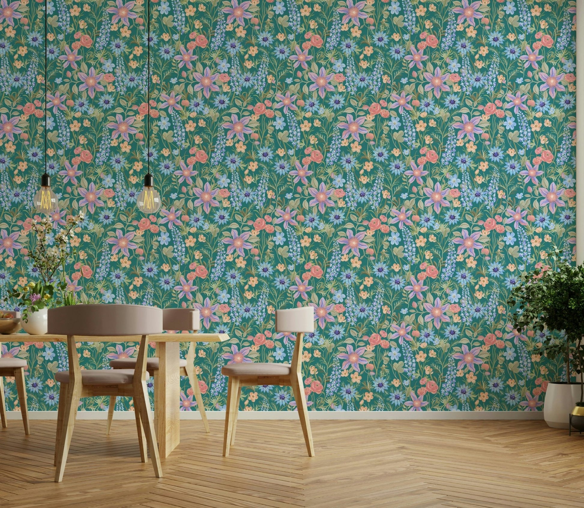 Botanical wallpaper with retro charm

