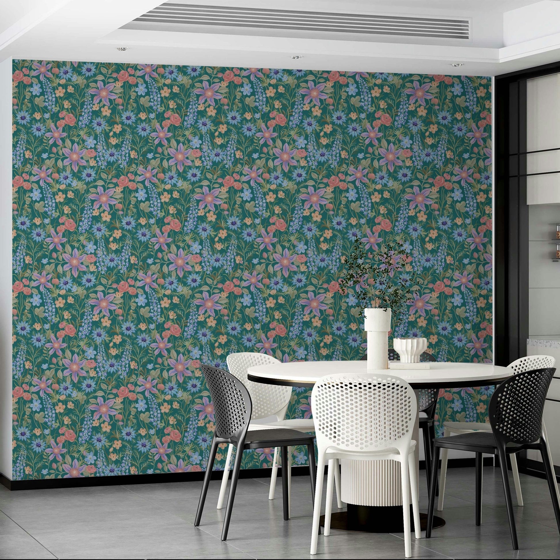 Detailed teal flower wallpaper close-up

