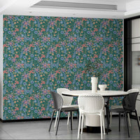 Detailed teal flower wallpaper close-up

