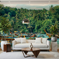 A soft lounge gains rich coastal character from Rawai Wall Mural across the wall, GD7978