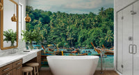 Rawai Wall Mural gives this bathroom a vivid tropical waterline setting, GD7978