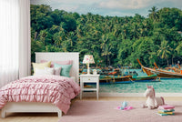 Rawai Wall Mural adds playful coastal greenery to this bright kids room, GD7978