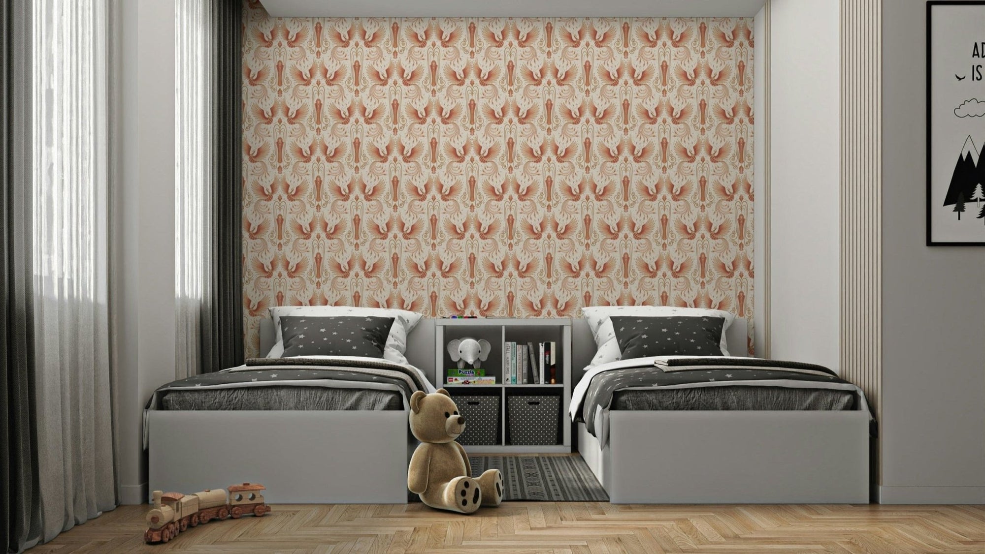 Soft blush phoenix bird wall mural design
 GD154
