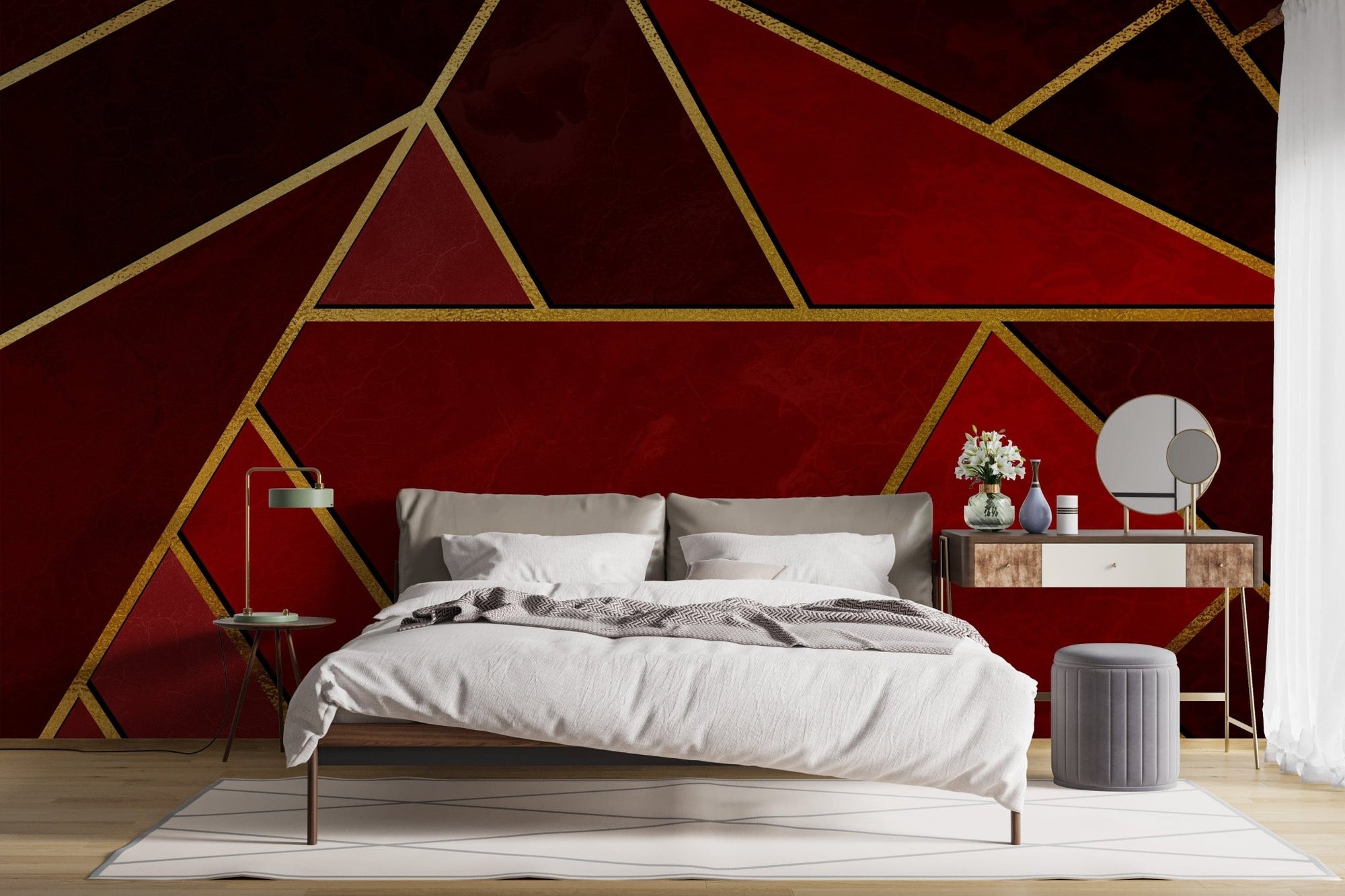 Vibrant red and gold mosaic wallpaper mural A229
