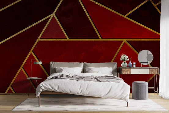 Vibrant red and gold mosaic wallpaper mural A229
