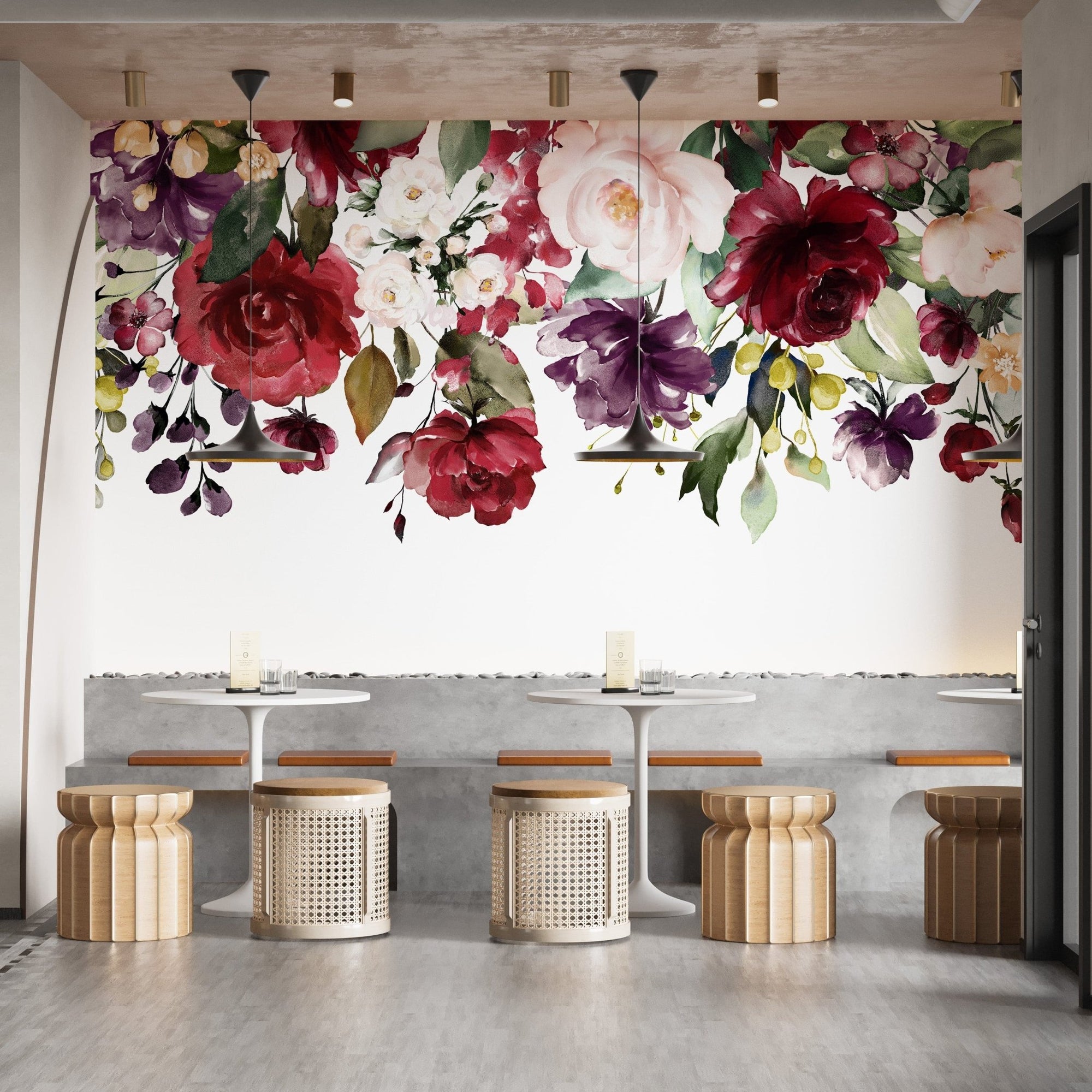 Red and pink floral wallpaper mural for wall A749