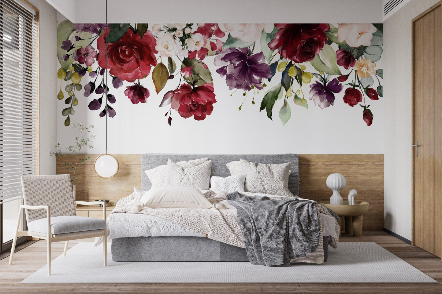 Red and Pink Floral Wallpaper Mural - Giffywalls
