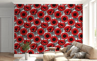 Decorative surface showing Red Anemone Garden wallpaper in full bloom, GD9299