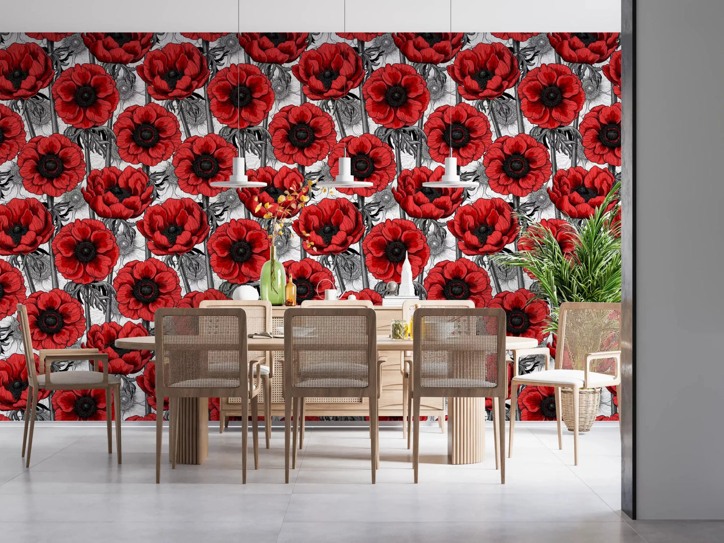 Botanical pattern from Red Anemone Garden wallpaper with clear contrast, GD9299