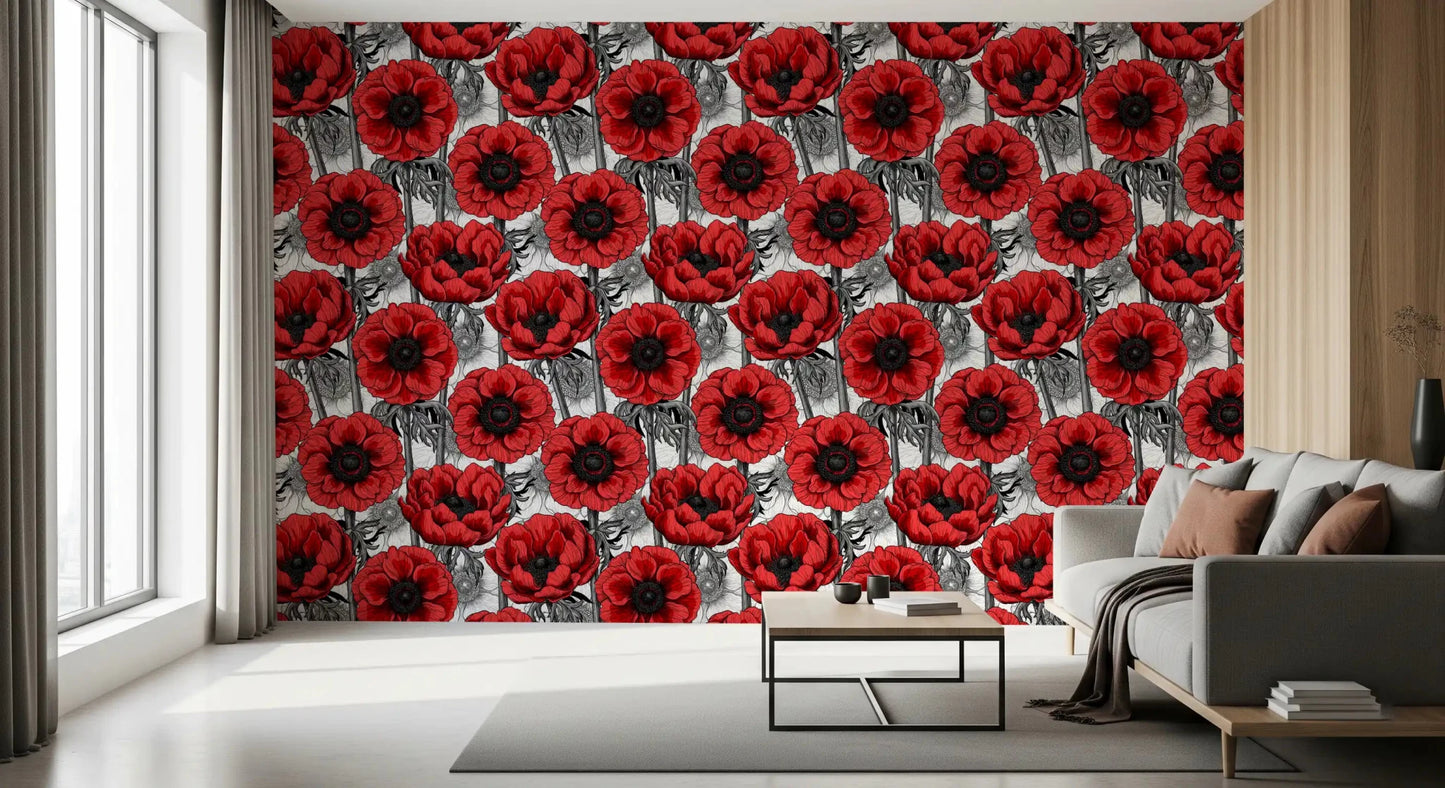 Office space using Red Anemone Garden wallpaper and white backdrop, GD9299