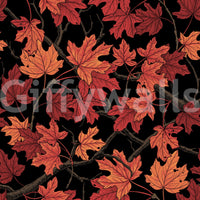 Vintage style leaf pattern of the Red Autumn maple leaves on black Wallpaper mural.