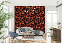 Vibrant red and orange maple foliage of the Red Autumn maple leaves on black Wallpaper.