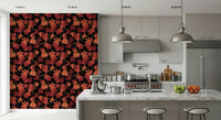 Bold autumn color wallpaper for walls using the Red Autumn maple leaves on black Wallpaper.
