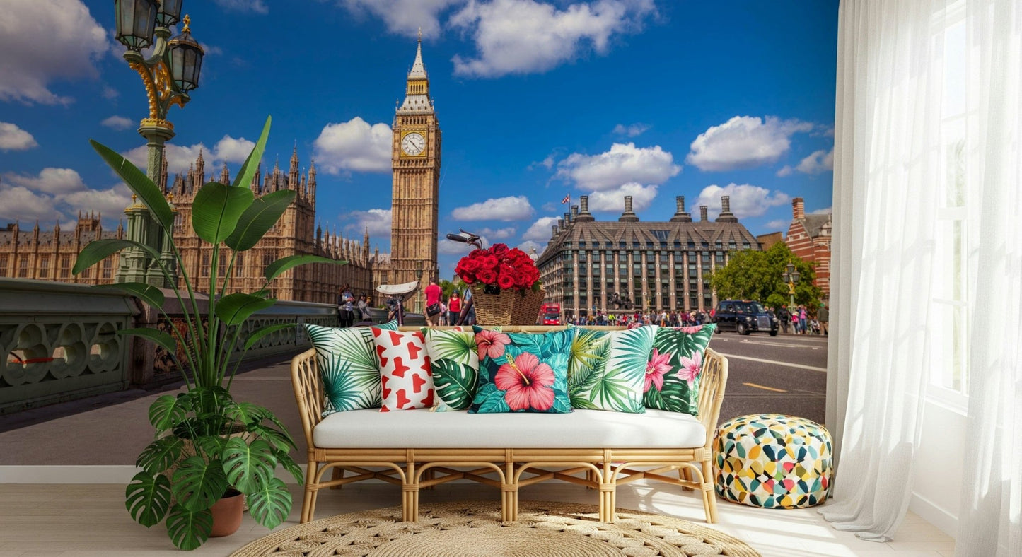 Red Blooms in London Wall Mural