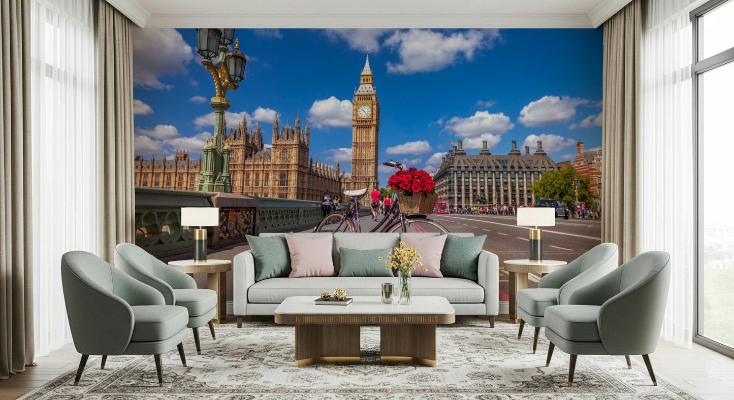 Red Blooms in London Wall Mural