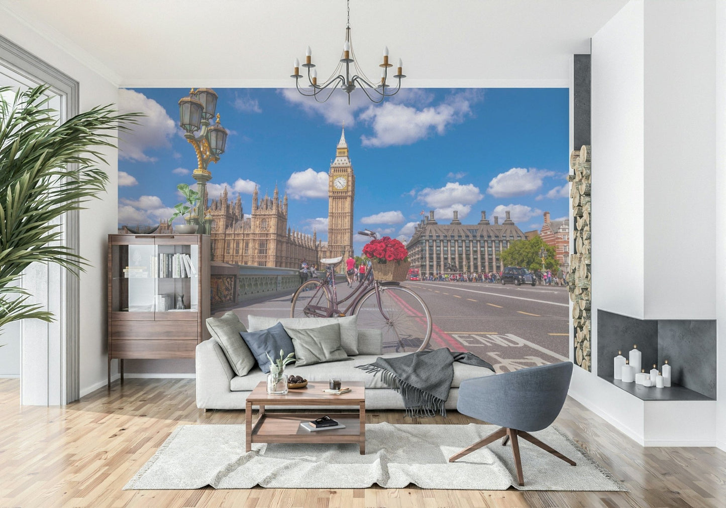 Red Blooms in London Wall Mural