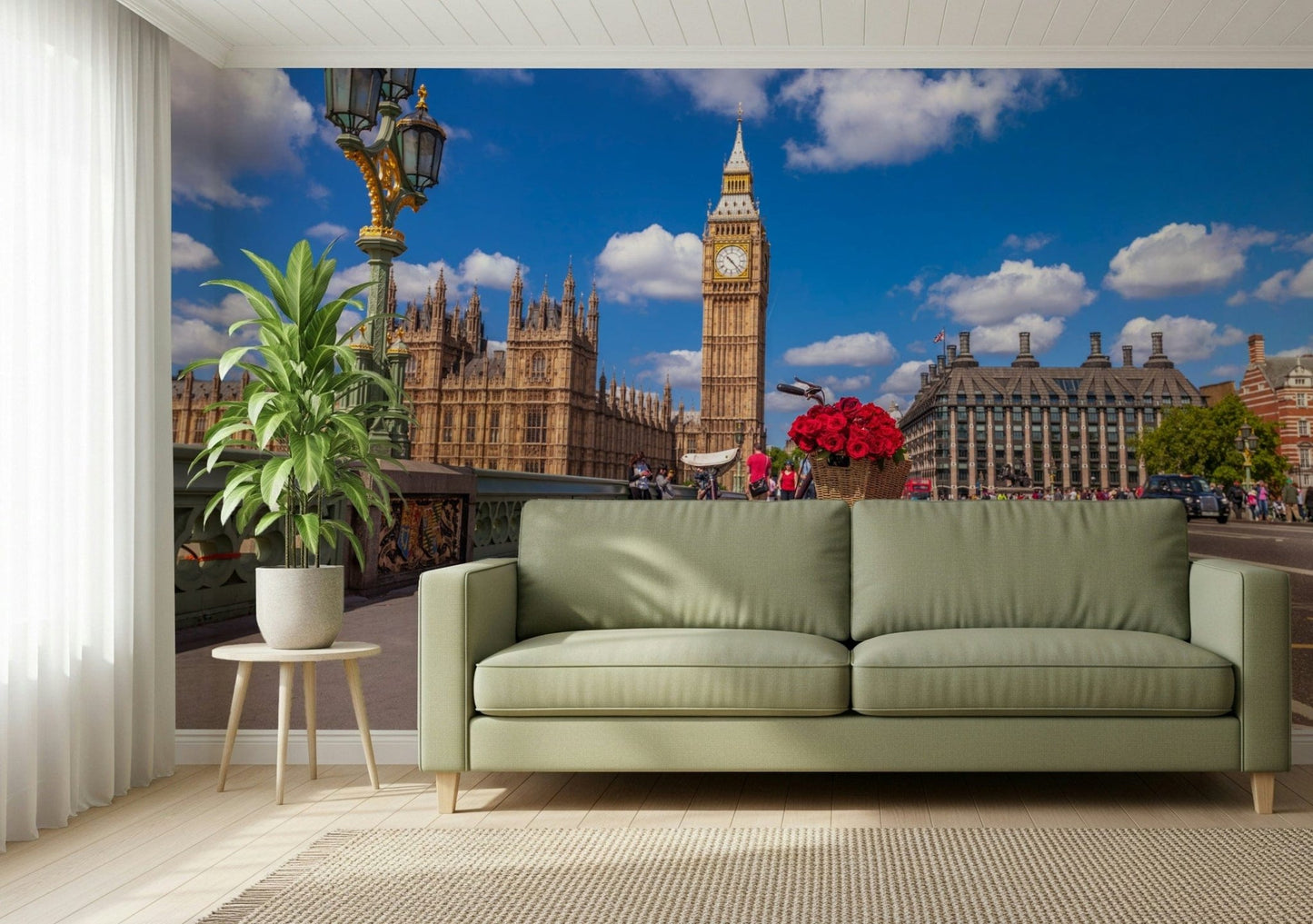 Red Blooms in London Wall Mural