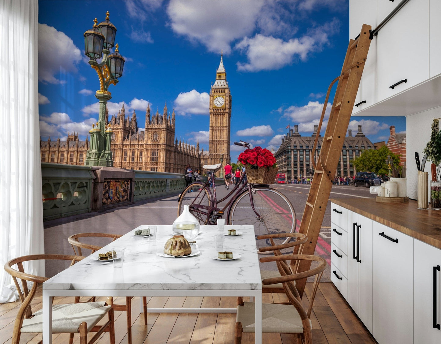 Red Blooms in London Wall Mural