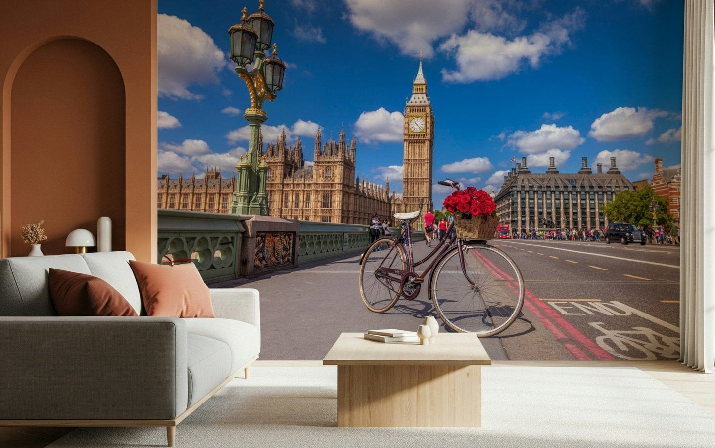 Red Blooms in London Wall Mural