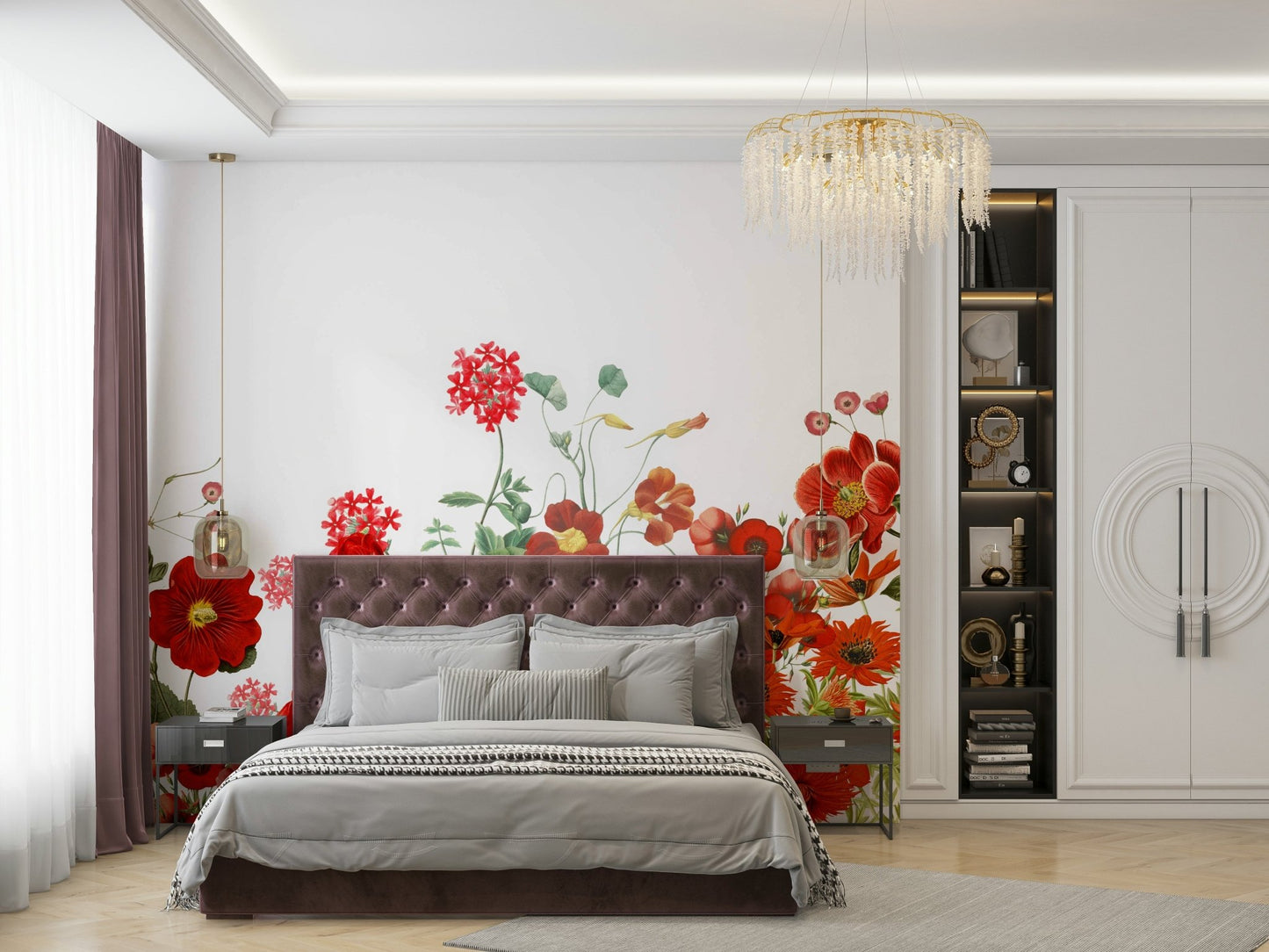 The flowers are in soft, red tones with a vintage feel.

