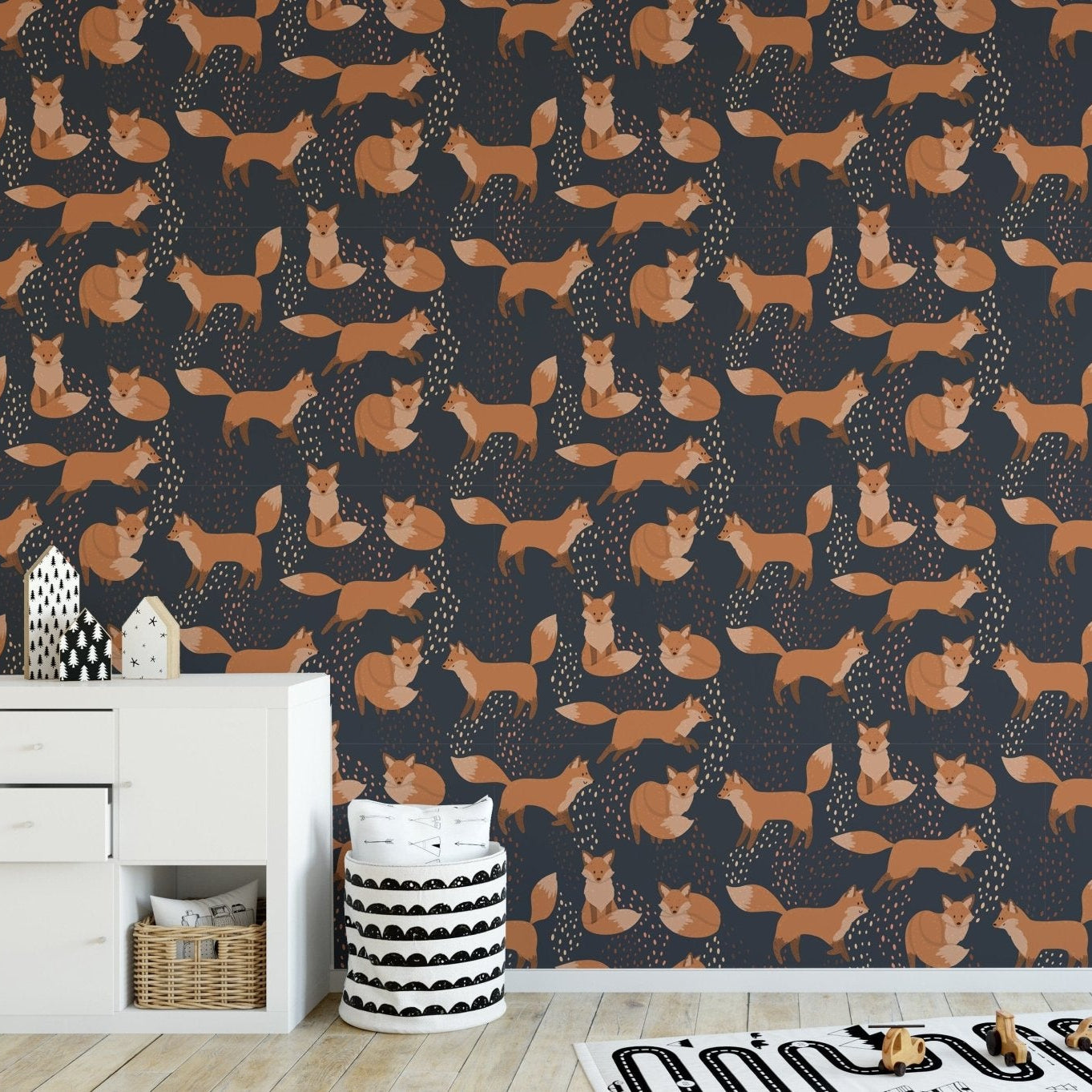 Vibrant fox pattern wallpaper for kids
 A978