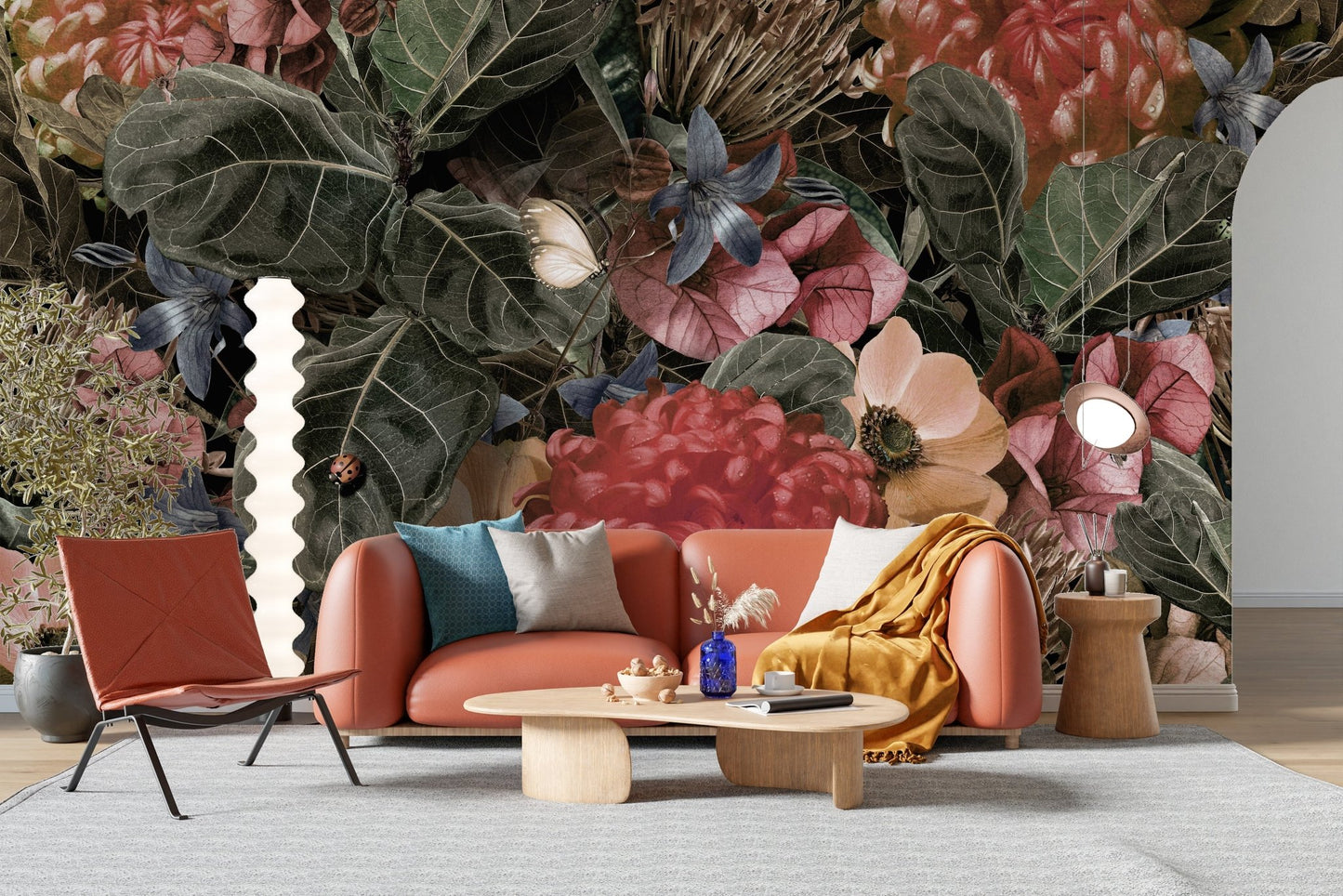 Artistic tropical leaf and flower wall design A126
