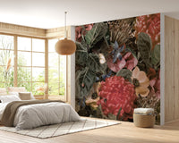 Red Green Tropical Leaves & Floral Wallpaper Mural - Giffywalls A126