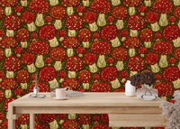 Sophisticated red mushroom meadow wallpaper for modern rustic spaces. RNM75
