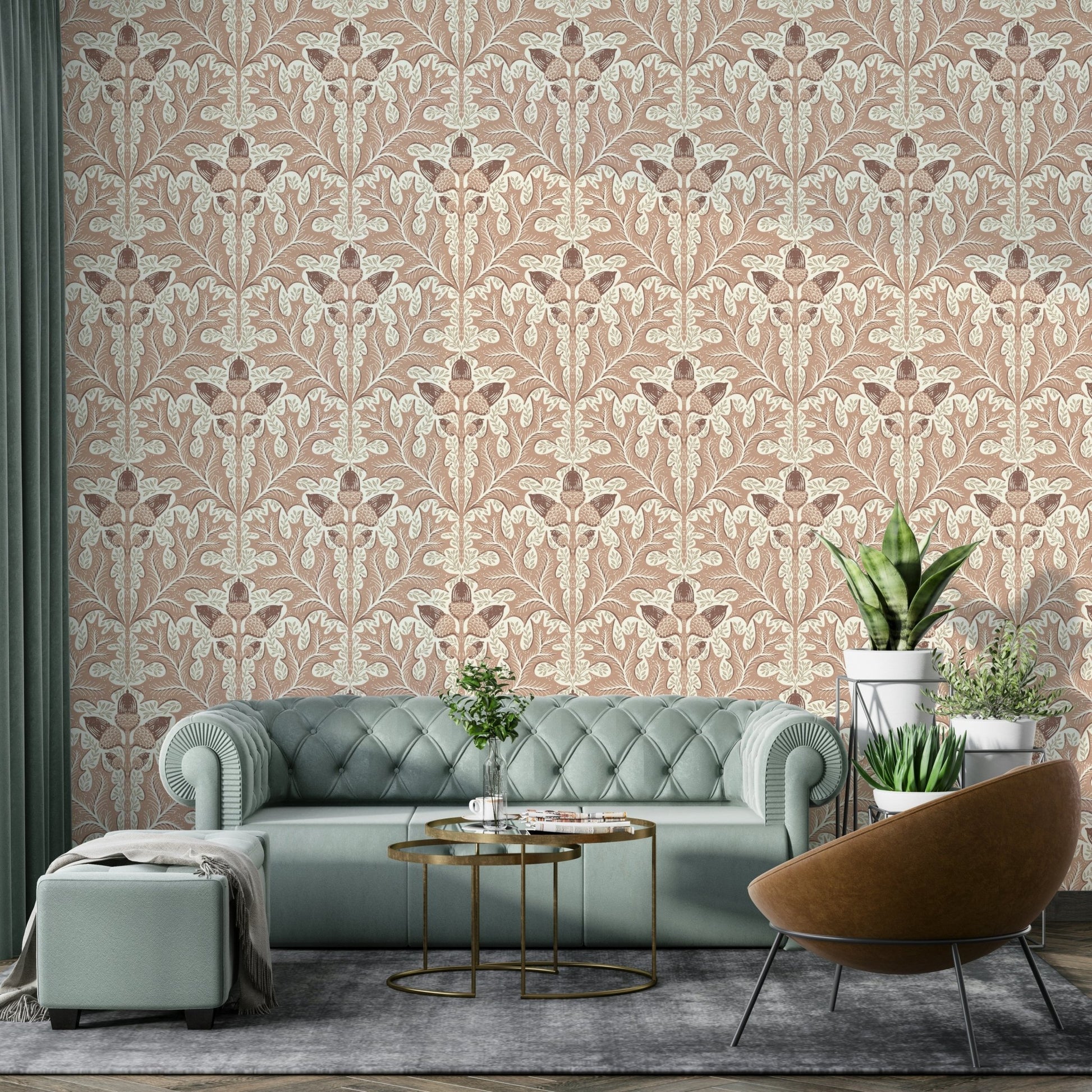 Botanical damask wallpaper close-up

