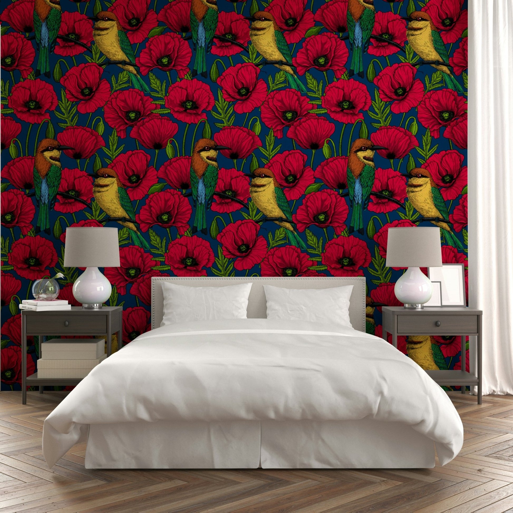 Dark blue nature wall design
