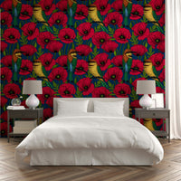 Dark blue nature wall design
