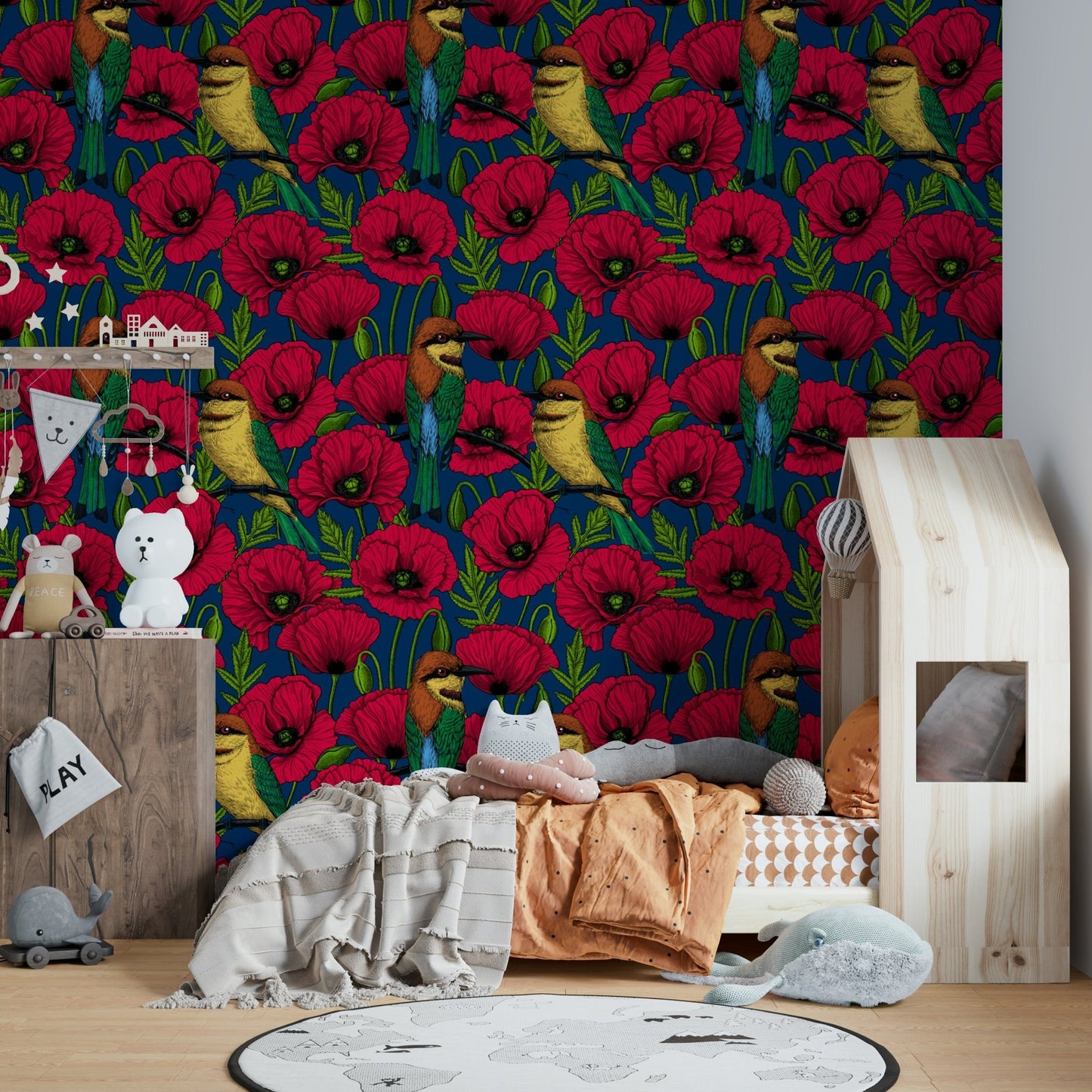 Bee eaters on dark blue backdrop
