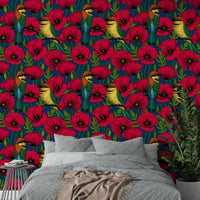 Red Poppies and Bee Eaters Wallpaper
