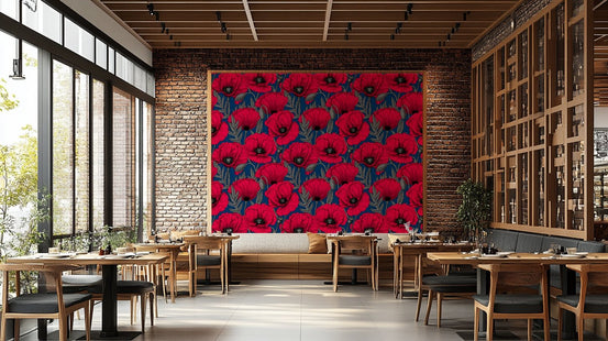 Red poppies wallpaper on dark blue background, GD2088
