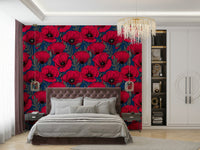 Dramatic dark blue backdrop with red poppies

