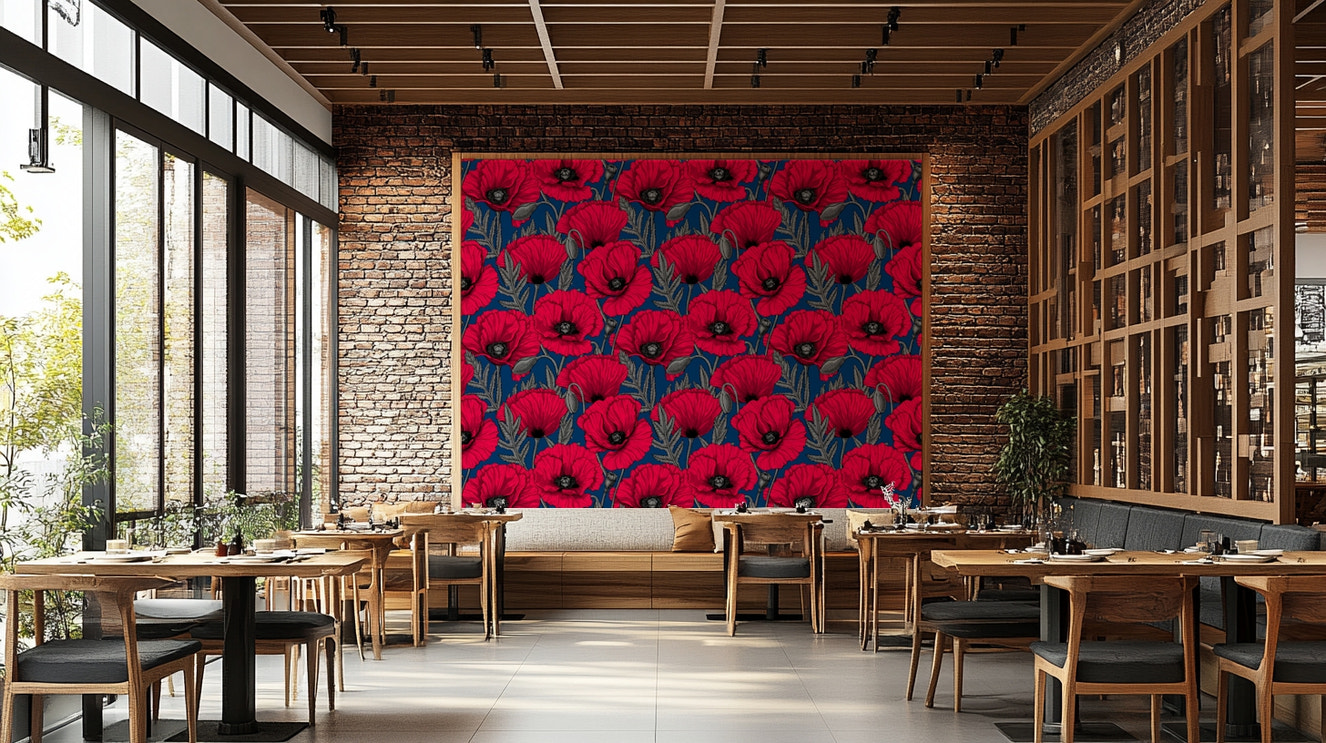 Red poppies wallpaper on dark blue background

