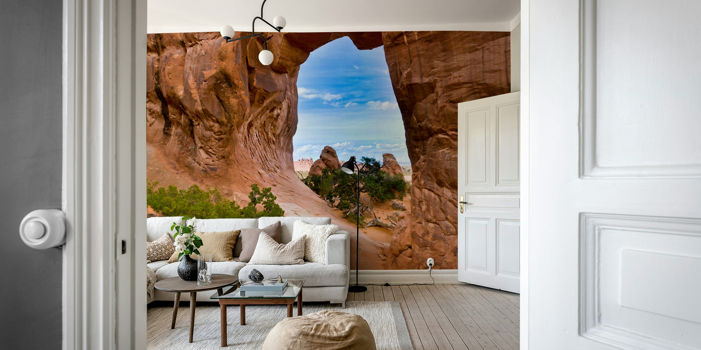 Red rock arch desert wallpaper design
