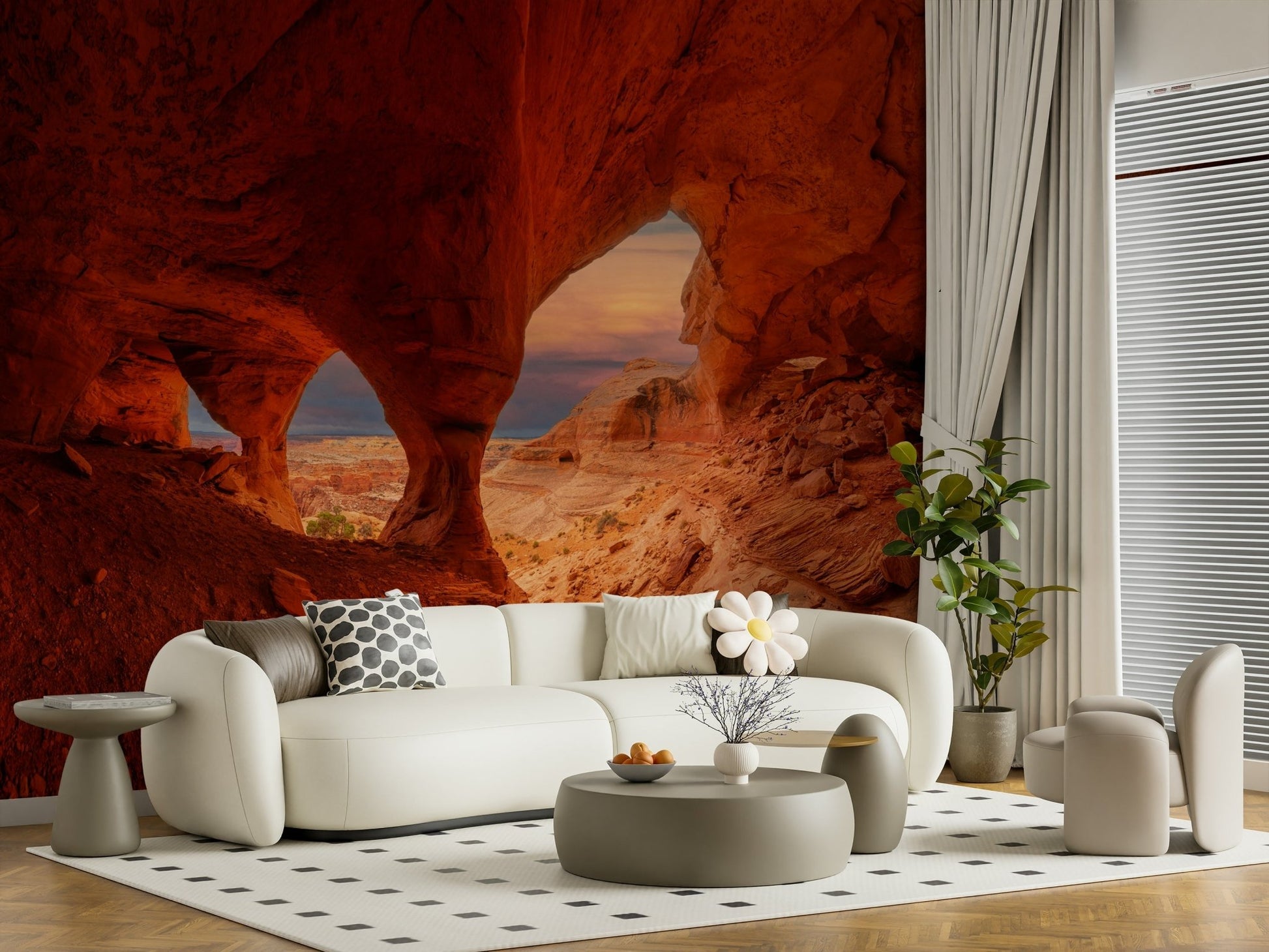 A beautiful wide-angle wall mural of a red rock vista.