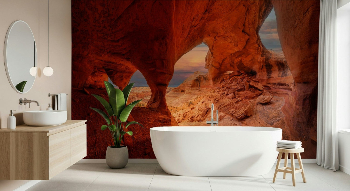 A calming serene view wallpaper mural that defines a space.