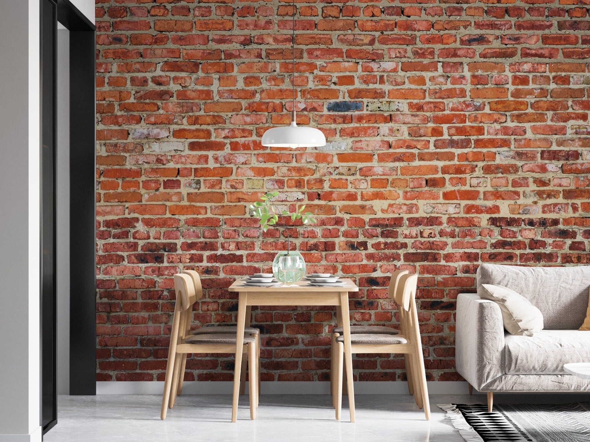 Red rustic brick mural for cozy room decor A647
