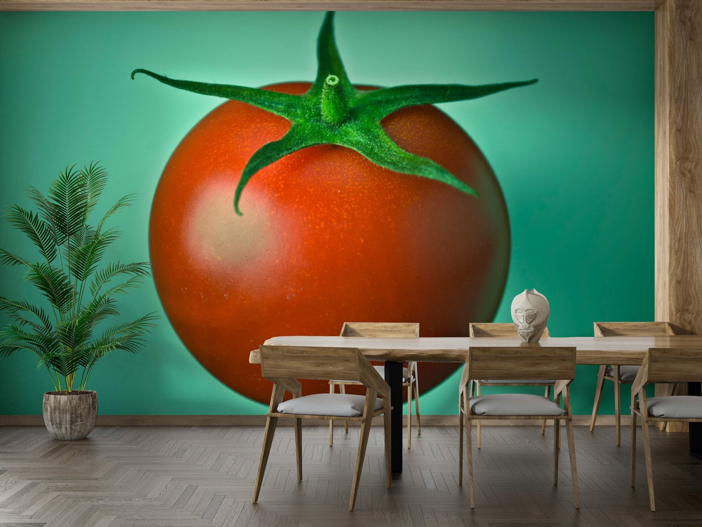 Tomato mural with crisp detail and soft green backdrop

