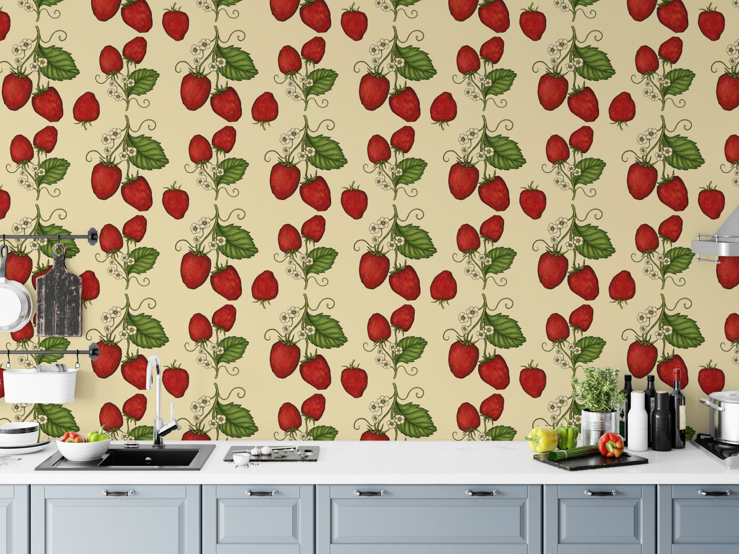 Elegant red strawberry wallpaper perfect for statement walls. RNM100
