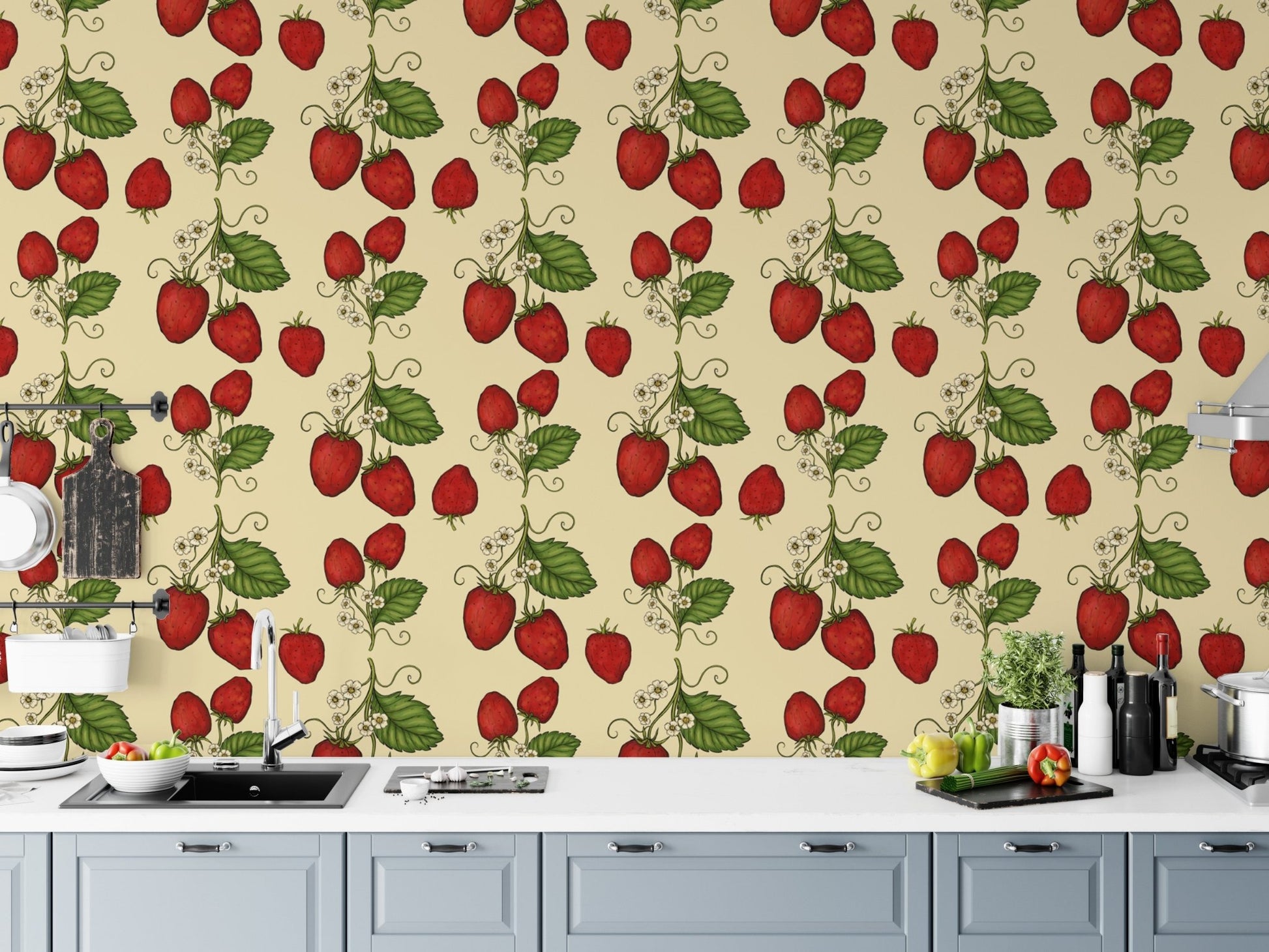 Elegant red strawberry wallpaper perfect for statement walls. RNM100
