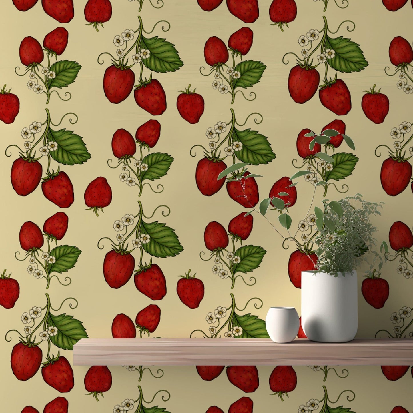 Vibrant red trailing strawberries wallpaper for lively interiors. RNM100