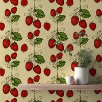 Vibrant red trailing strawberries wallpaper for lively interiors. RNM100